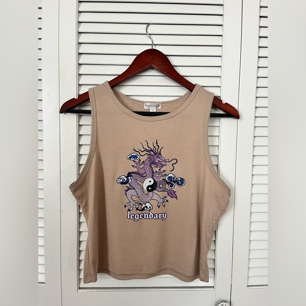 Forever 21 Tan Purple Graphic Crop Tank Top